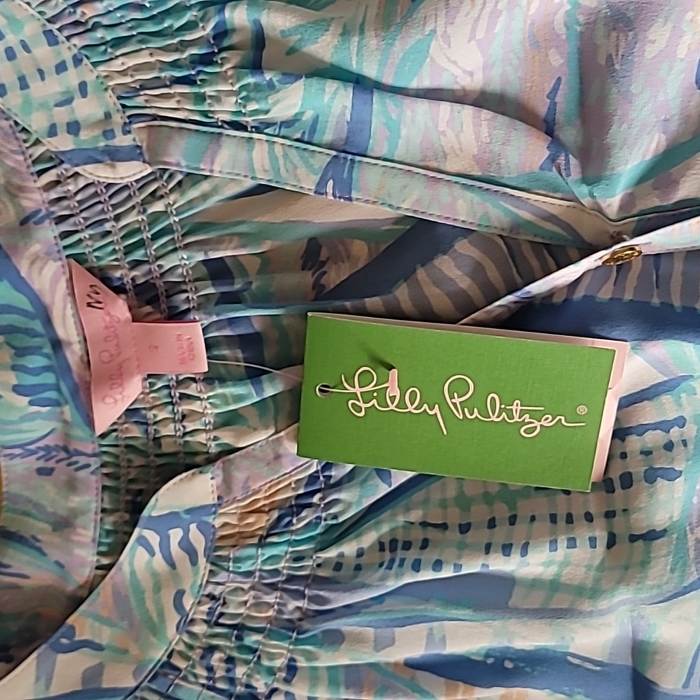 Lilly Pulitzer Elsa Silk Top in Light Lilac Verbena Aboat Time - Picture 8 of 10